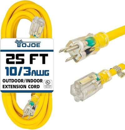 Cable extensión 25 ft 15A resistente amarillo con extremo