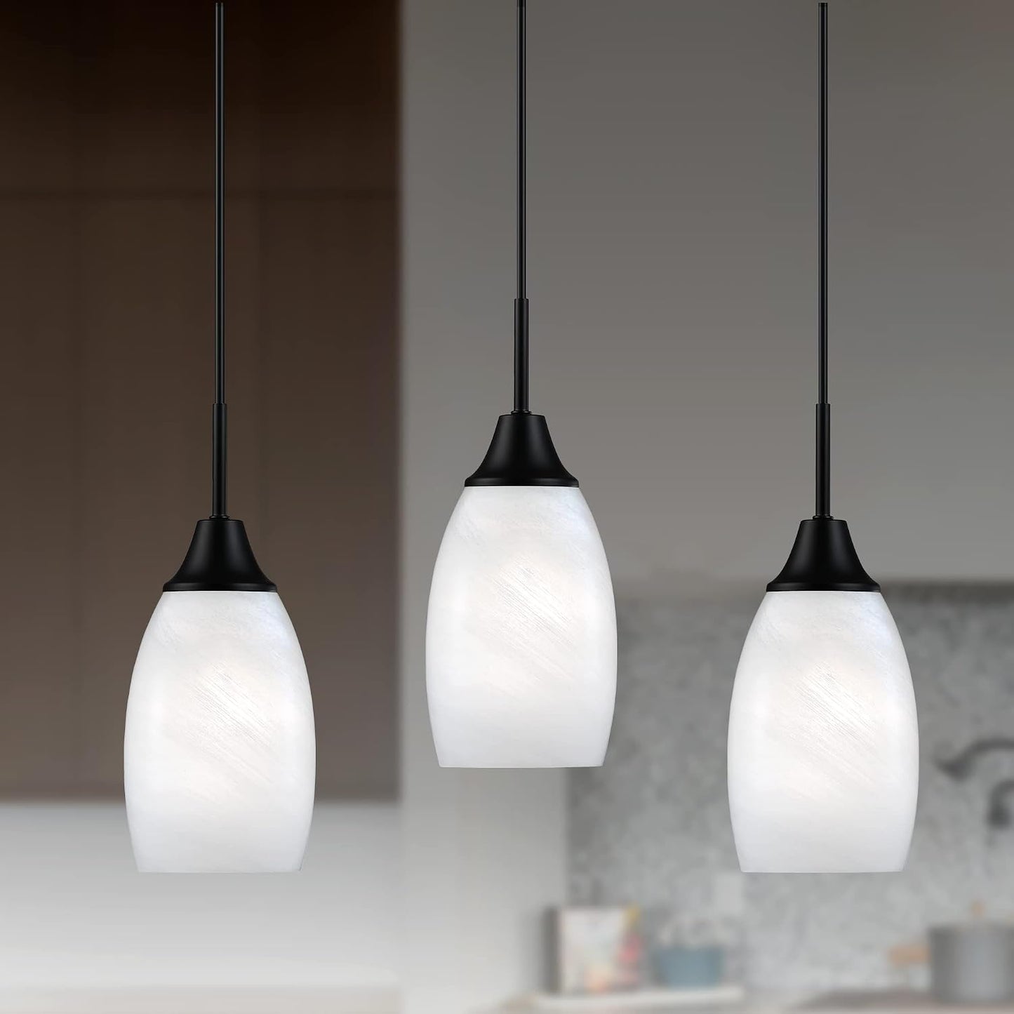 3 Pzas Lámpara Colgante Cristal Ovalado Blanco Isla Cocina