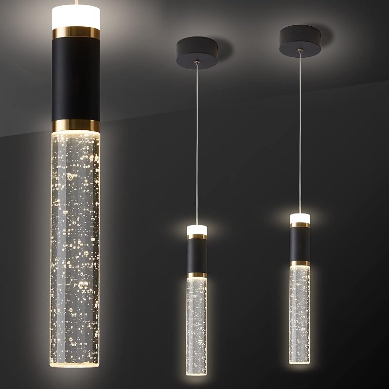 Lámpara colgante LED isla cocina cristal negro dorado