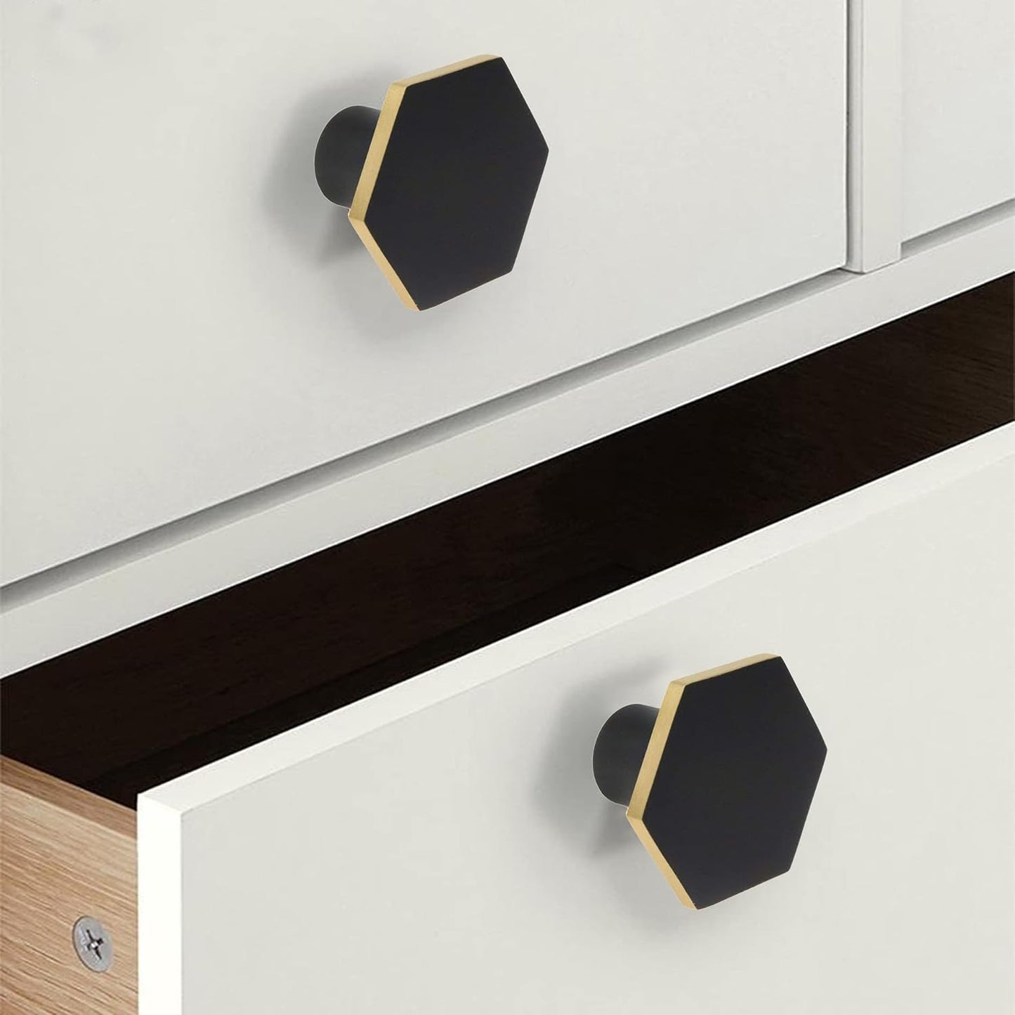 4 Pzas Pomos Cobre Sólido Cajones Hexagonal Negro Dorado