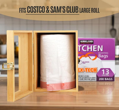 Dispensador bolsas basura bambú para rollos gigantes 13-33gal