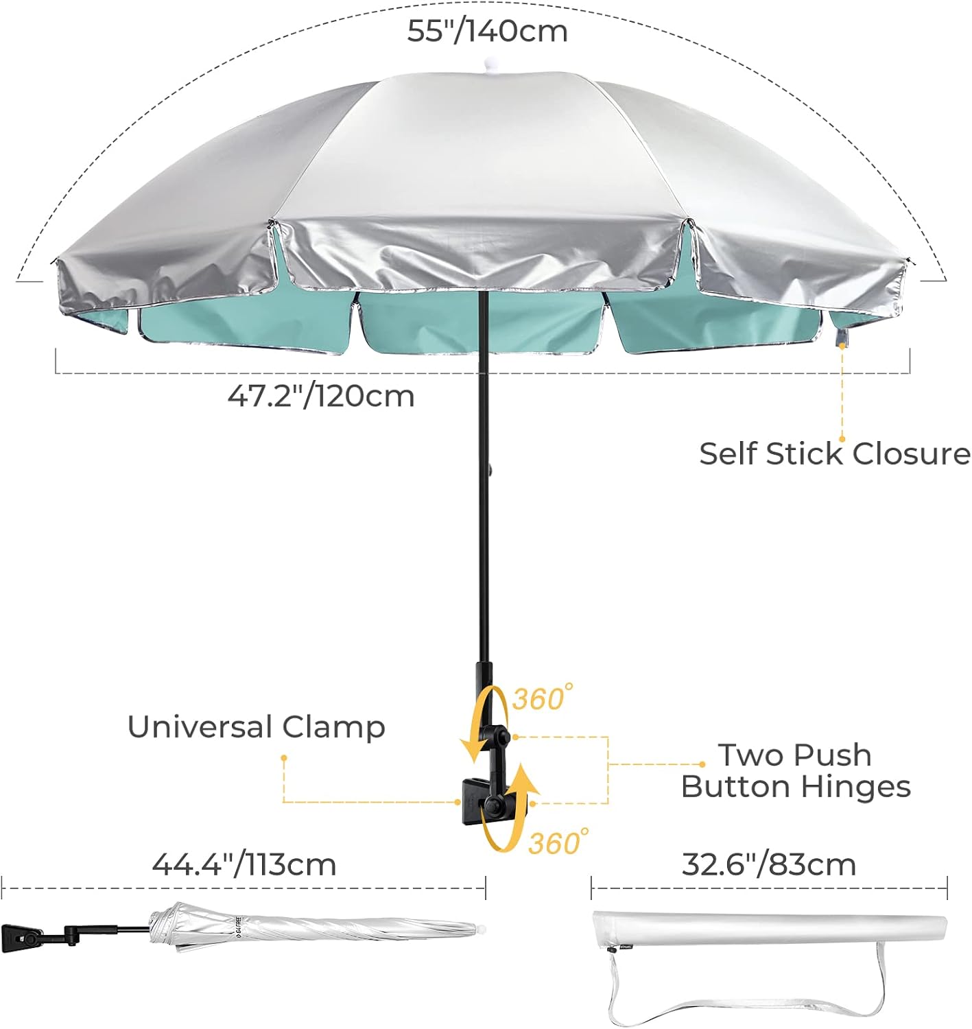 Sombrilla UPF 50 ajustable para playa cochecitos y sillas