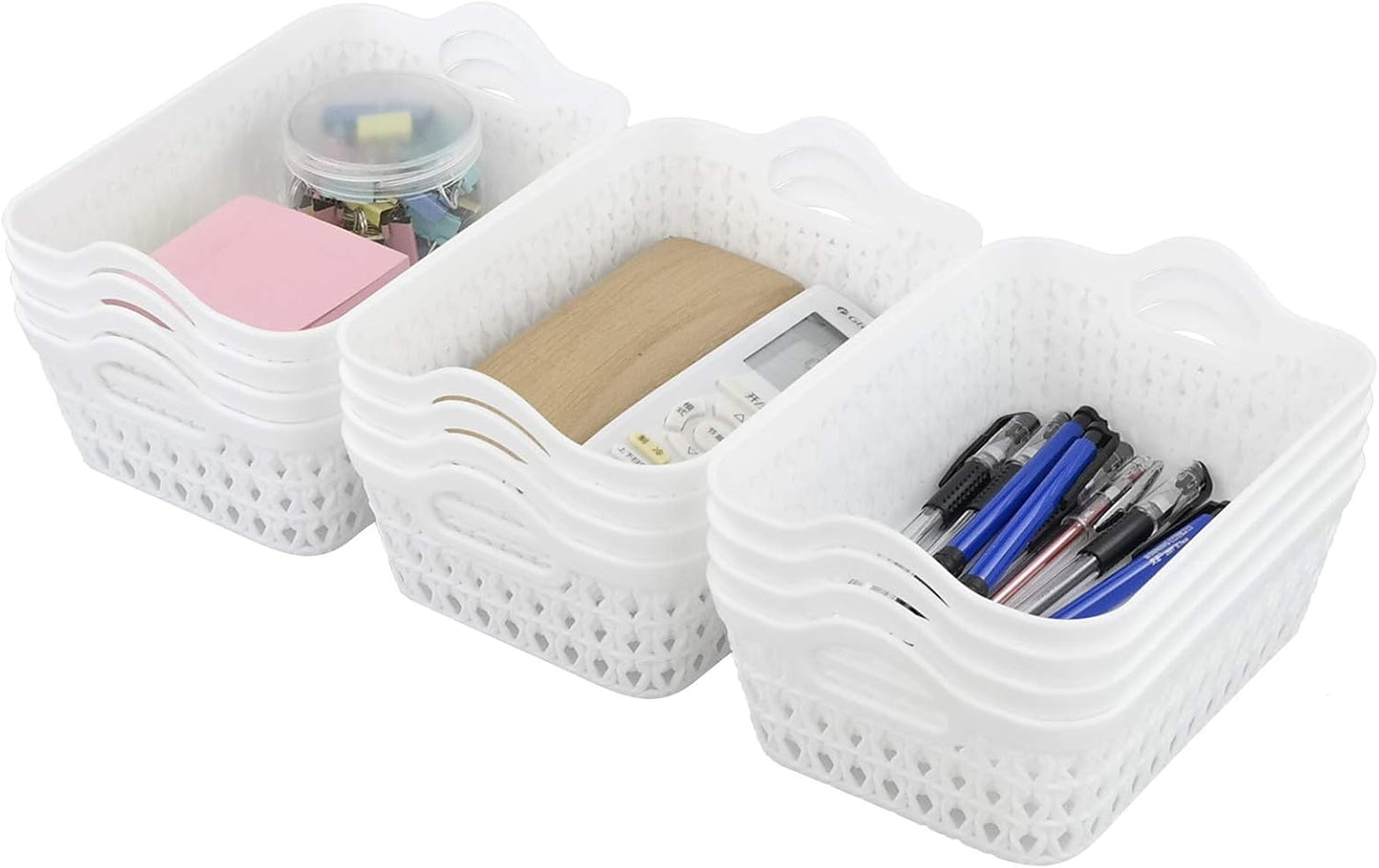 12 Cestas Almacenamiento Plástico Escritorio Blanco