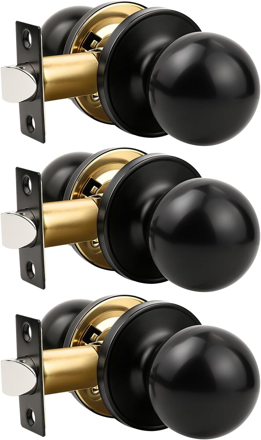 3 Pzas Manijas Puerta Interior Acero Inox Negro Mate