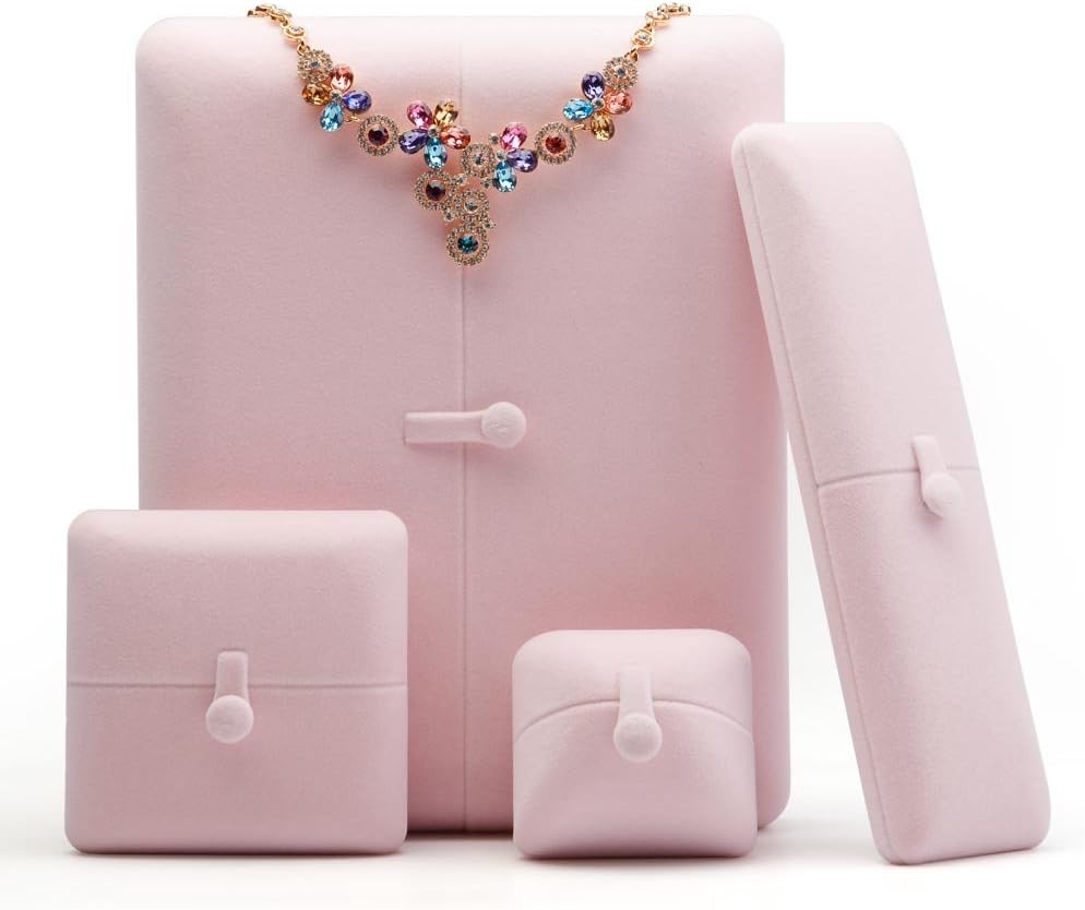Caja terciopelo rosa para joyas pendientes colgantes