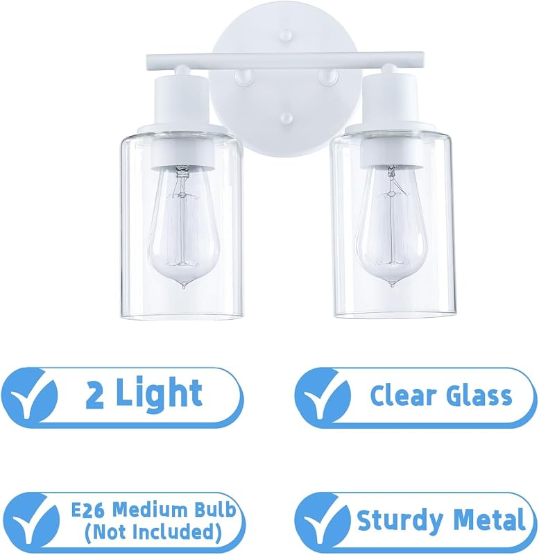Lámpara baño 2 luces blanco vidrio transparente base E26