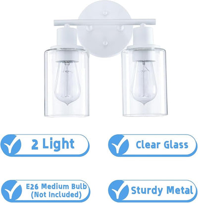 Lámpara baño 2 luces blanco vidrio transparente base E26