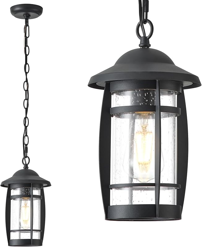 Lámpara colgante exterior 12pulg vidrio negro resistente