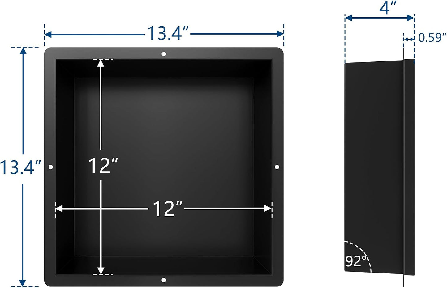 Nicho ducha negro acero inox 304 estante baño 12x12x4pulg