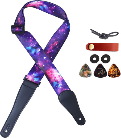Correas guitarra cuero estrellado con botones ajustables