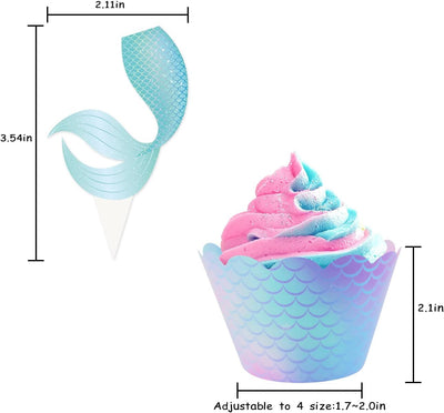 60 Pzas Decoración Cupcakes Sirena Bajo el Mar Baby Shower
