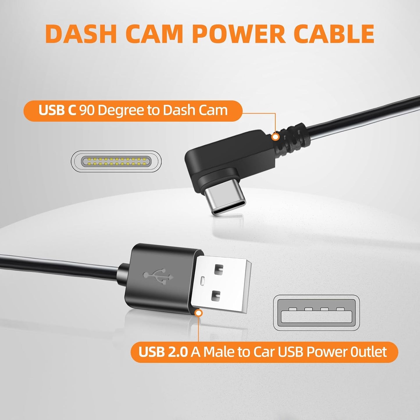 Cable USB C 11.5ft 90 grados para cámara salpicadero
