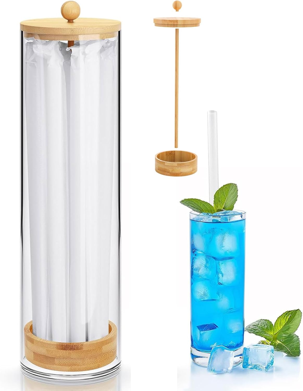 Dispensador popotes acrílico 13pulg con 100 pajitas coloridas