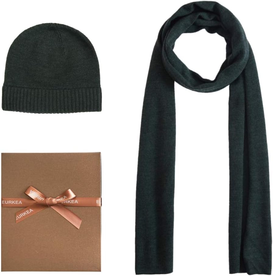Set bufanda lana merino hombre gorro caja regalo