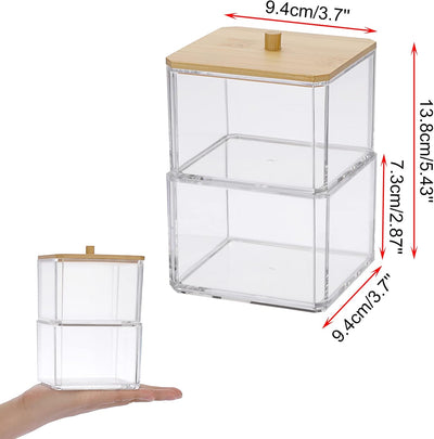 Soporte hisopos acrílico transparente 2 niveles con tapa