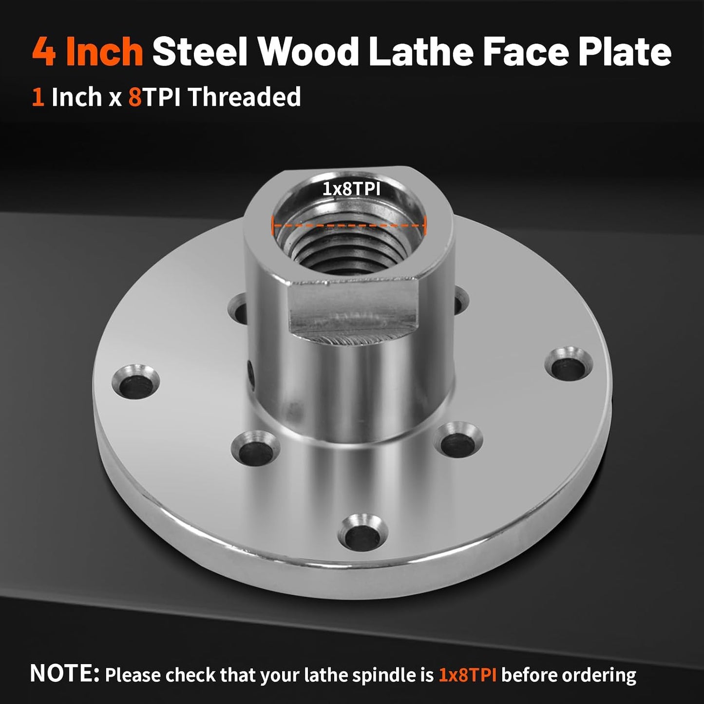 Placa frontal torno madera acero 4pulg para husillo 1x8TPI