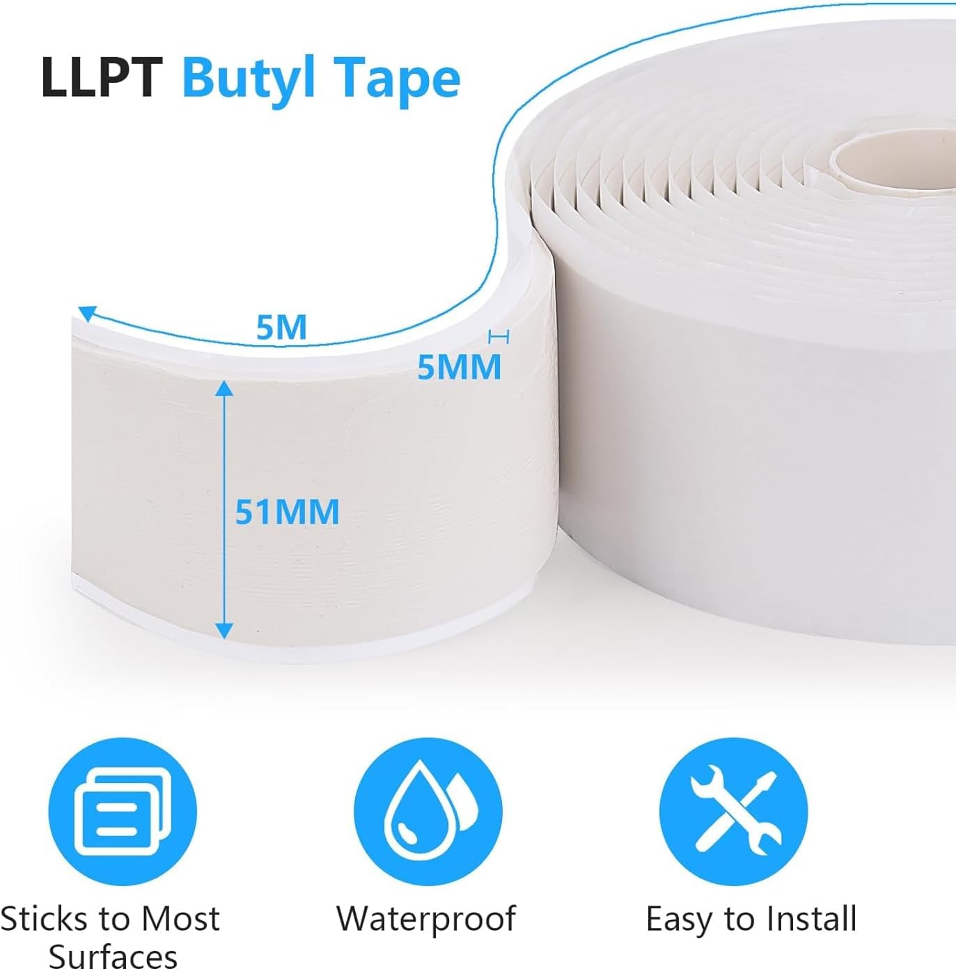 Cinta butilo blanca 2pulg x5m sello hermético RV