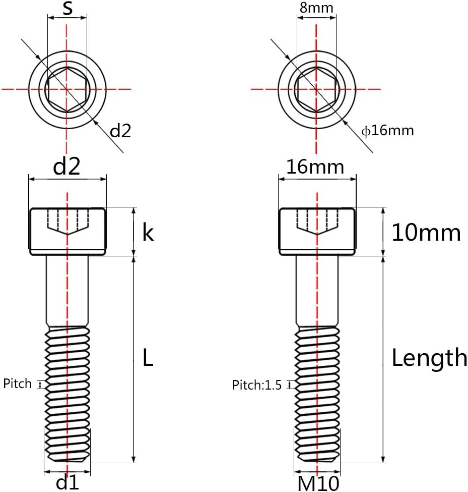 Tornillos allen titanio m10x1.969pulg paso 0.059pulg negro 4 pzas