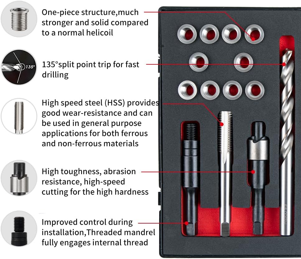 Kit reparación rosca SAE 3/8-16 con broca HSS 10 pzas