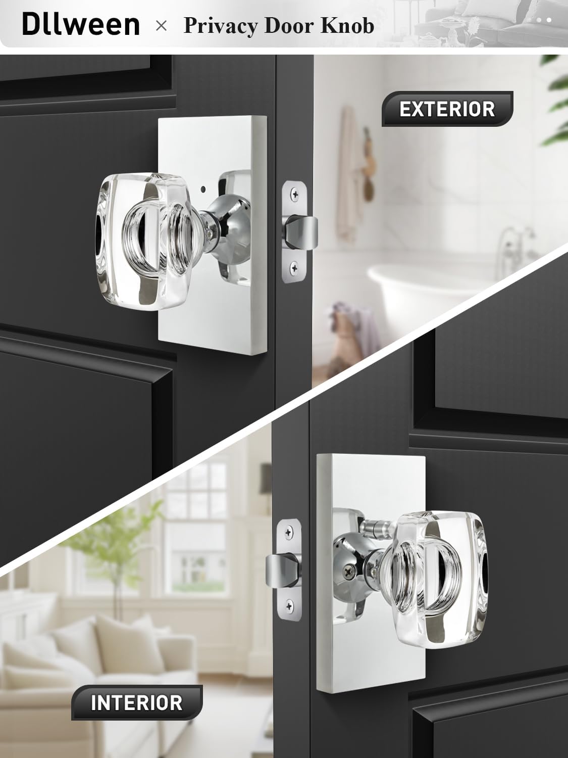 Pomo puerta cristal interior con cerradura cromo pulido moderno