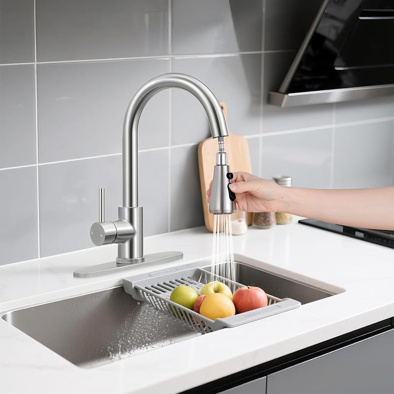 Grifo cocina rociador extraíble acero inox níquel cepillado