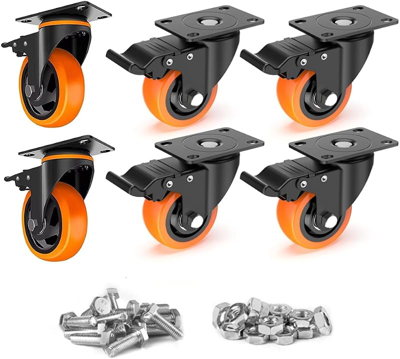 Ruedas giratorias 5" freno 4000lb set 6 poliuretano