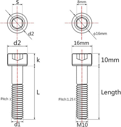 Tornillos Allen titanio M10 x 2.36" paso 0.049" pack 4