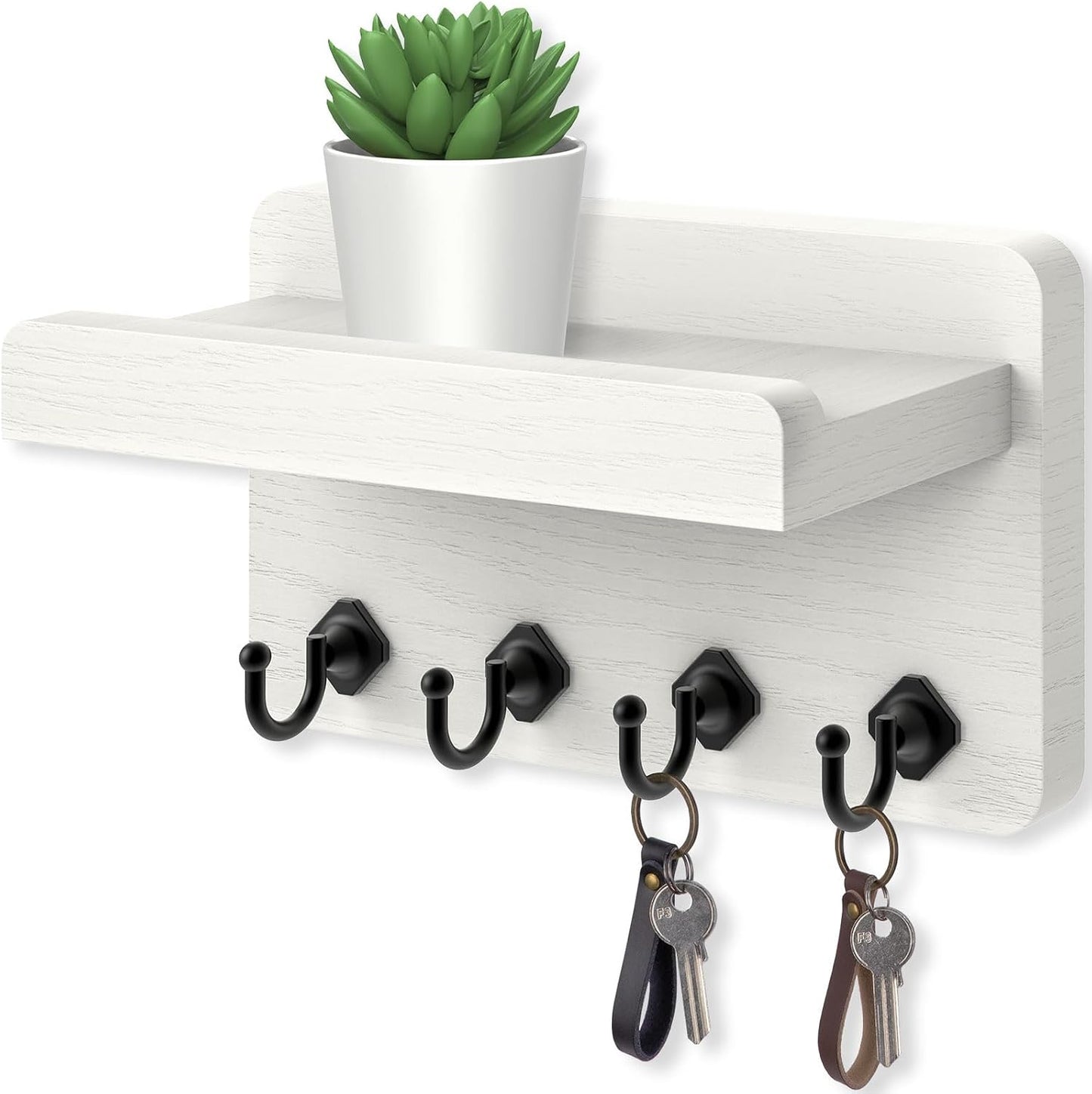Soporte pared llaves madera 8.5" con 4 ganchos sala entrada