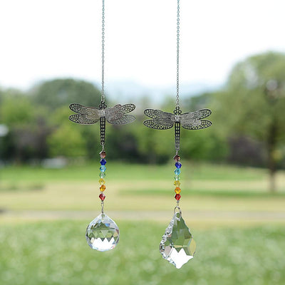 Atrapasoles cristal cuentas chakras libélula para colgar 2 pzas