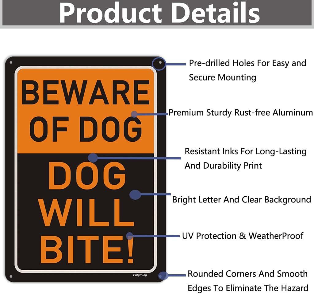 2 Carteles Perro Beware 14x10" Metal Aluminio Reflectante
