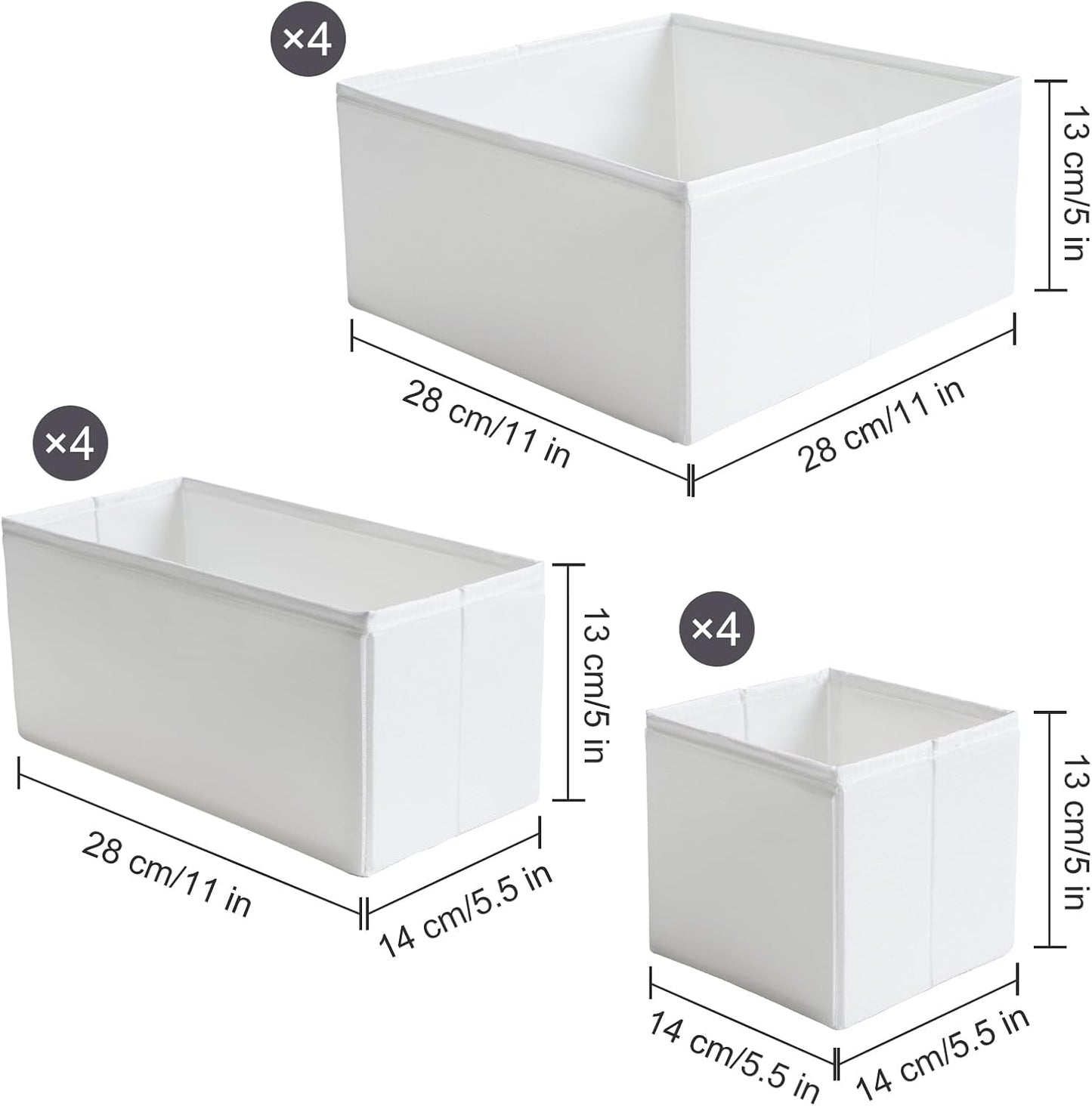 Set 12 cajas almacenamiento tela durable blanco