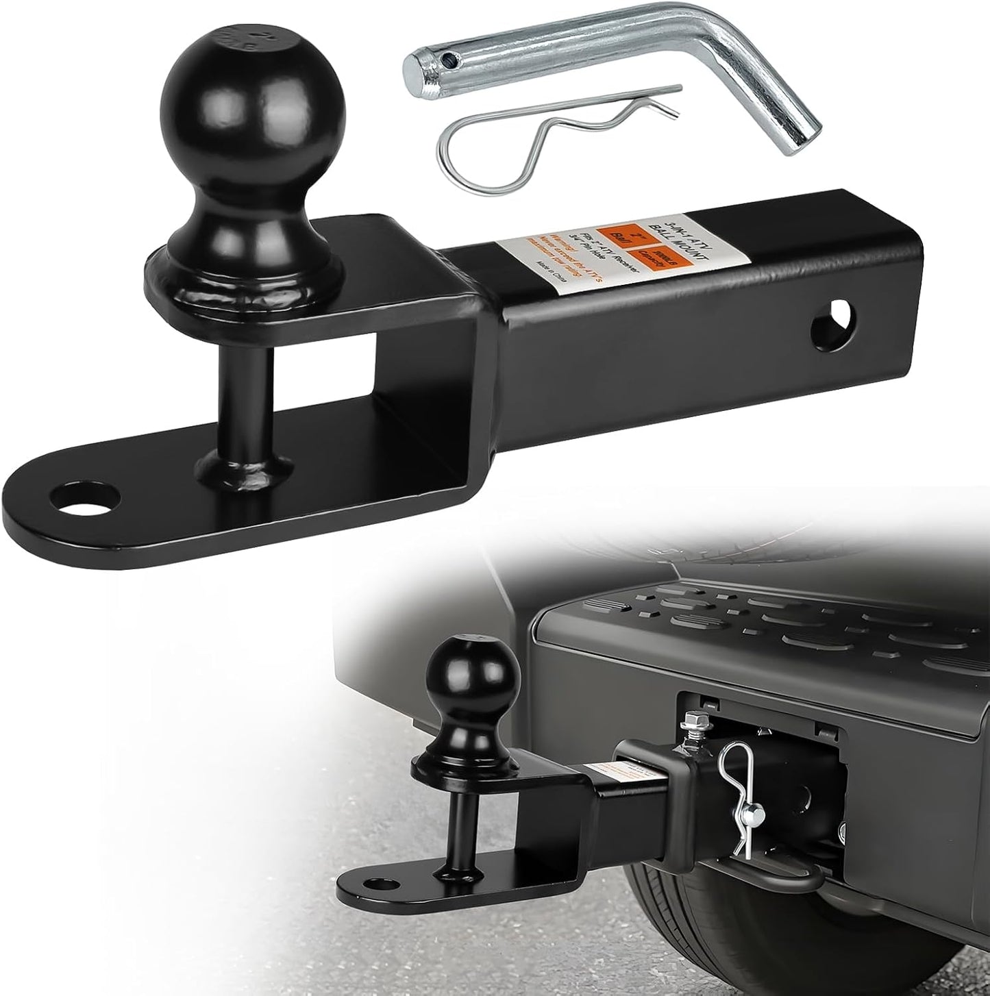 Enganche remolque ATV/UTV bola 2" pasador clip Negro