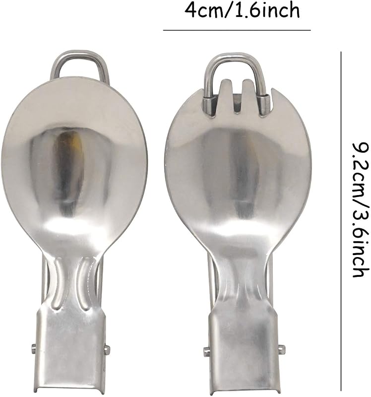 Cuchara y tenedor plegables acero inox camping