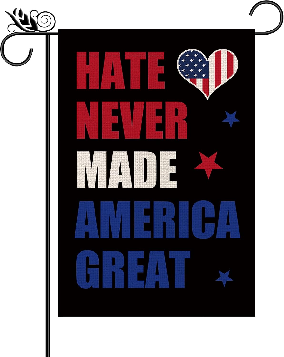 Bandera jardín Hate Never Hate America 12.5x18"