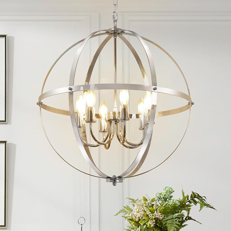 Lámpara colgante globo cromado 6 luces industrial comedor