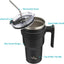 Vaso acero inox 30oz con asa 2 popotes 2 tapas color negro