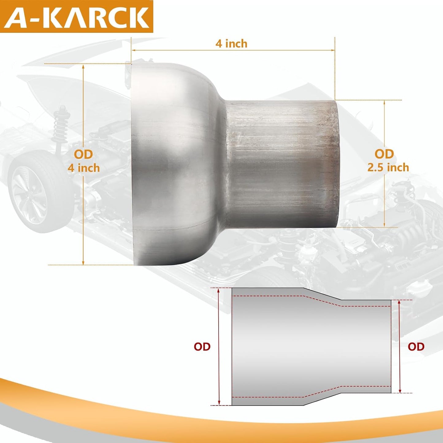 Conector adaptador escape 2.5" a 4" acero inox