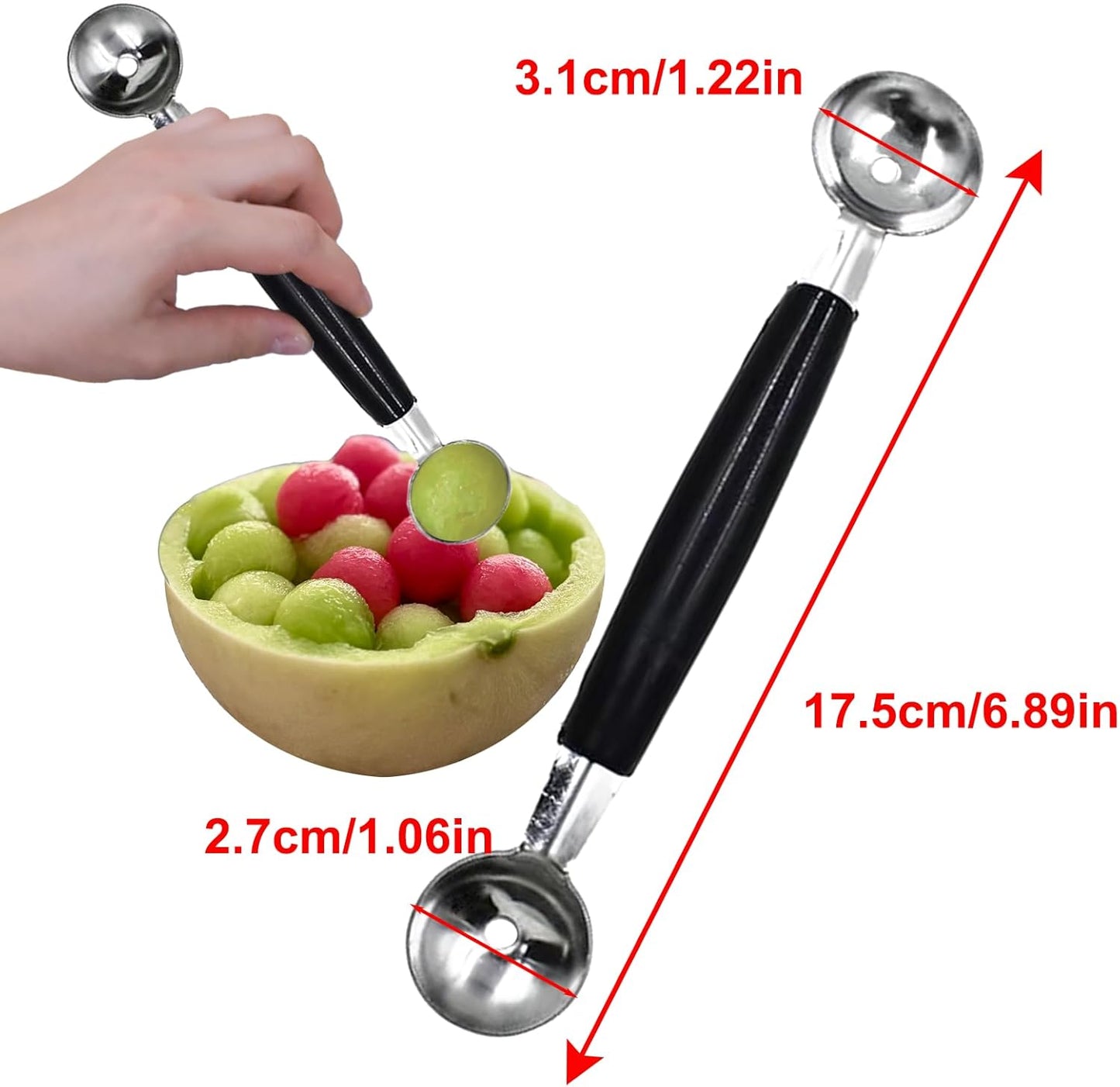 Set 3 Cucharas Acero Inox Doble Punta para Helado Frutas