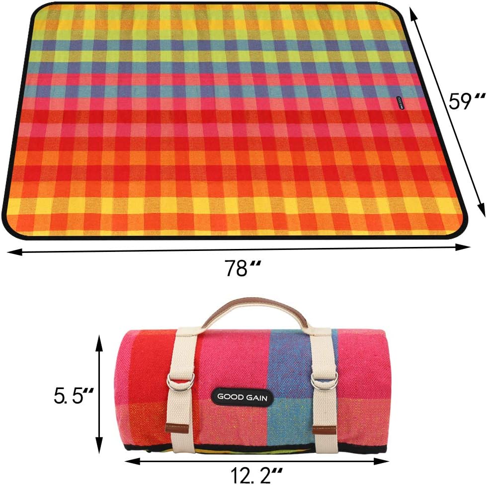 Manta pícnic impermeable con correa cuadros rojos