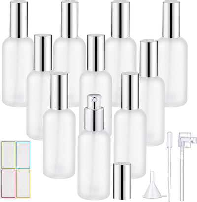 10 Botellas Vidrio Esmerilado 3.4oz Con Tapas Plateadas