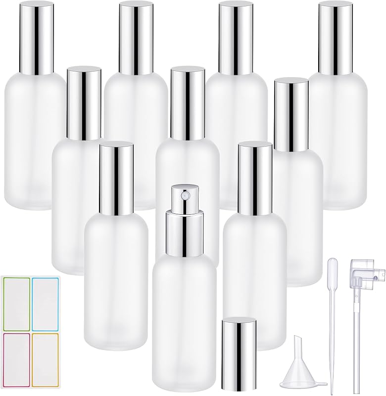 10 Botellas Vidrio Esmerilado 3.4oz Con Tapas Plateadas