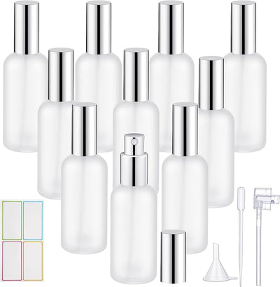 10 Botellas Vidrio Esmerilado 3.4oz Con Tapas Plateadas
