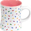Taza café rosa con chispas arco iris cerámica blanca