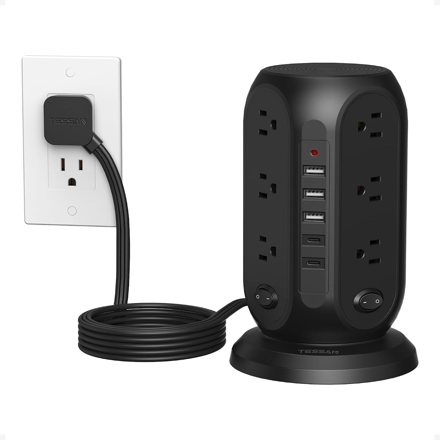 Regleta sobretensión negra 4 interruptores USB C 3.05m