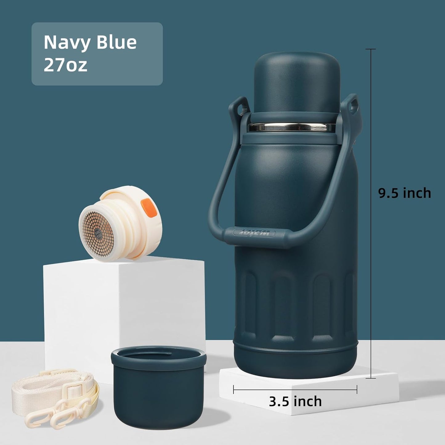 Botella térmica vacío asa correa 27oz azul marino