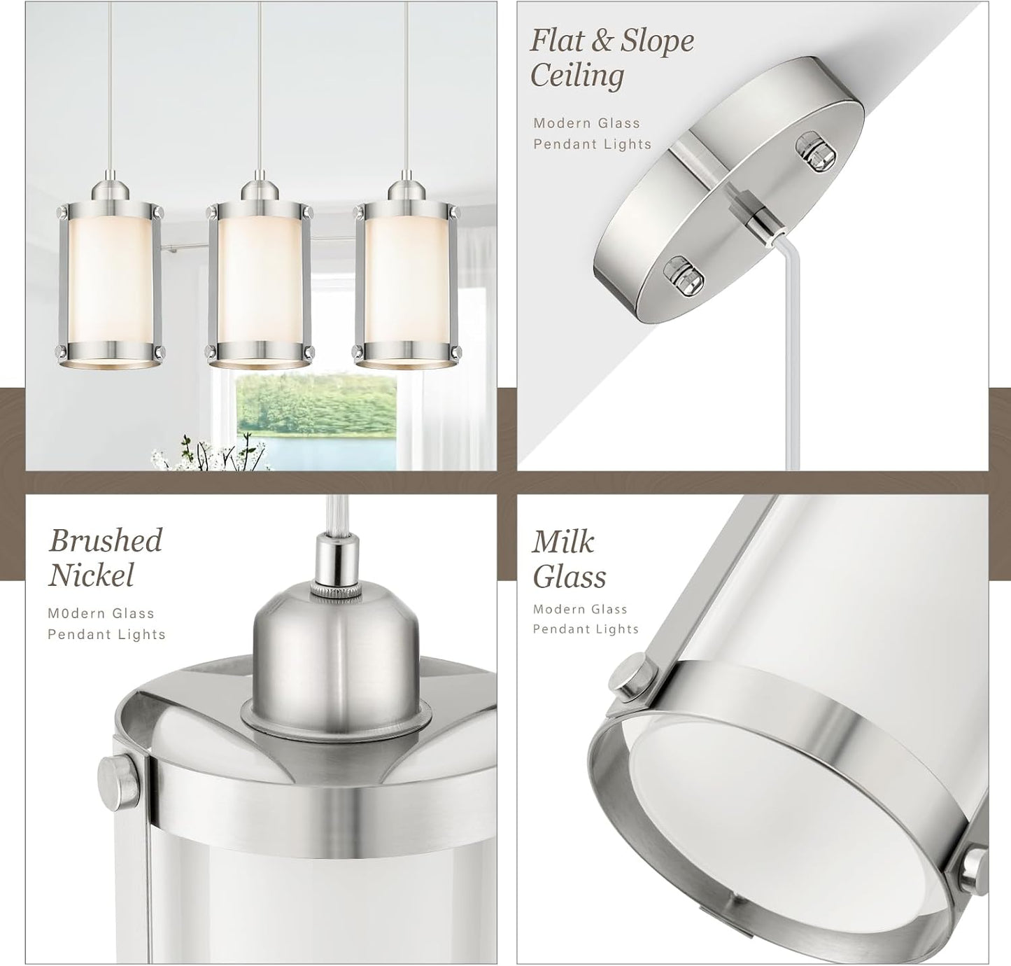 Luces colgantes níquel cepillado isla cocina pack 3