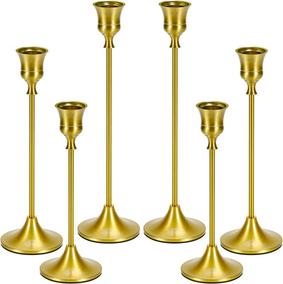 Set 6 portavelas latón dorado forma copa vino 3 alturas