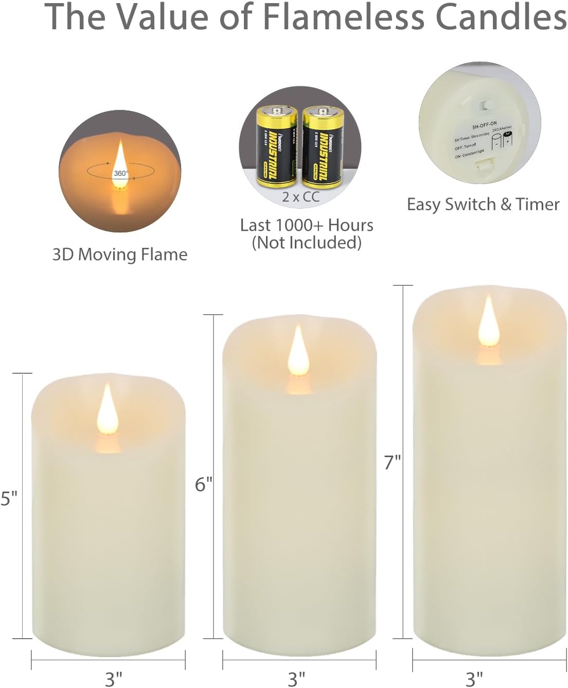 Velas LED 3D con control remoto y temporizador set 3