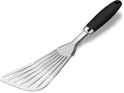 Espátula pescado acero inox 304 ranurada mango antideslizante negra