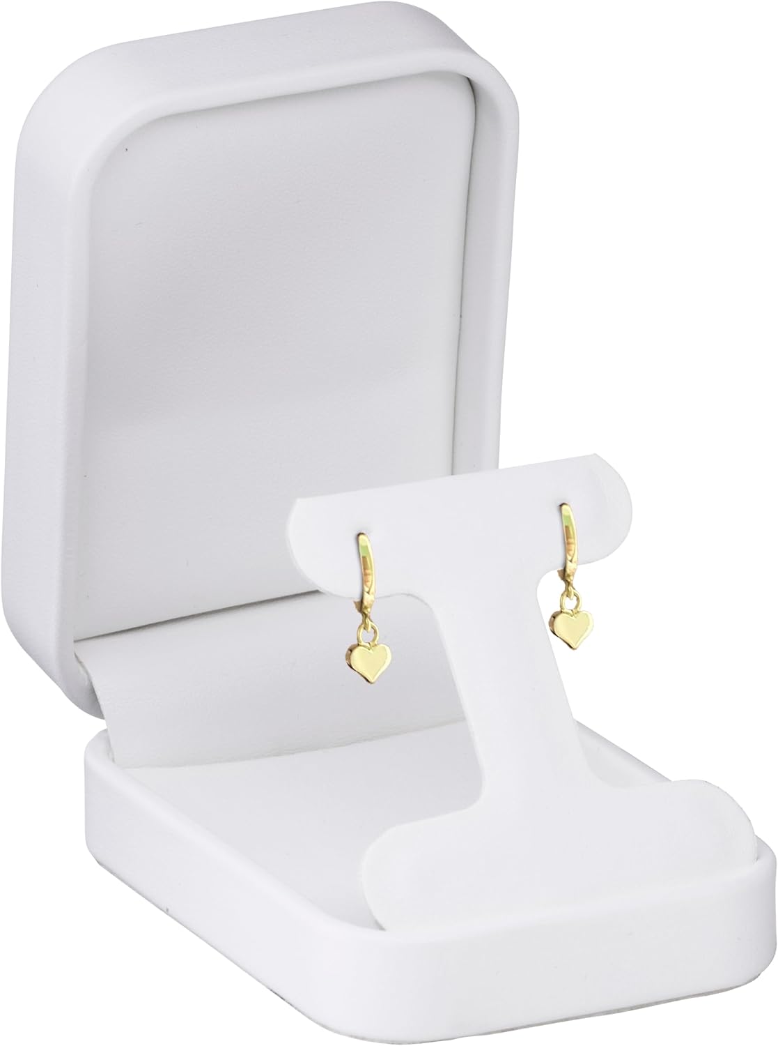 Caja pendientes estilo T cuero sintético terciopelo blanco